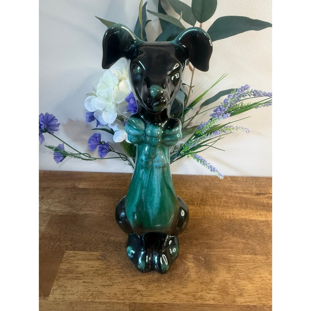 Blue Mountain‎ Pottery Dog Figurine Green Drip Glaze Puppy Statue BMP Canada